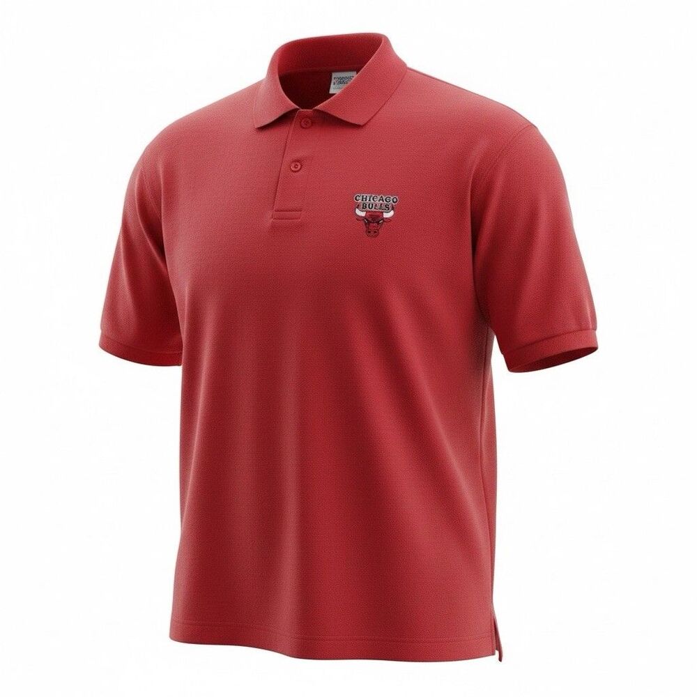 Logo 7 Chicago Bulls NBA Polo Shirt Cotton Red Mens XL Vintage 90s Streetwear